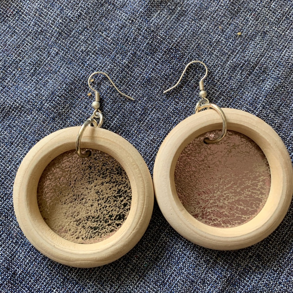 Wood and Leather Hoop Earrings